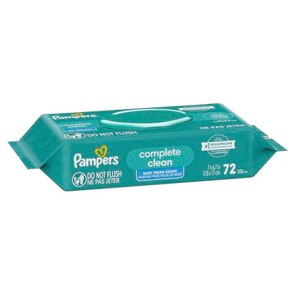Pampers Baby Wipes, Complete Clean Baby Fresh Scented Wipe, Gently Cleans Head to Toe, 72 Total (1 Flip-Top Packs)