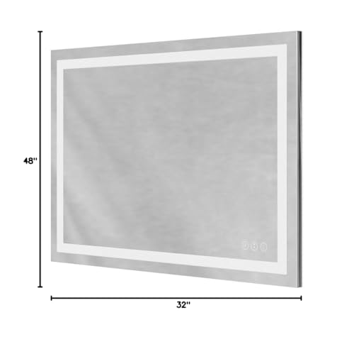 LOAAO 48X32 LED Bathroom Mirror with Lights, Anti-Fog, Dimmable, Backlit + Front Lit, Lighted Bathroom Vanity Mirror for Wall, Memory Function, Tempered Glass (Safe to Use)