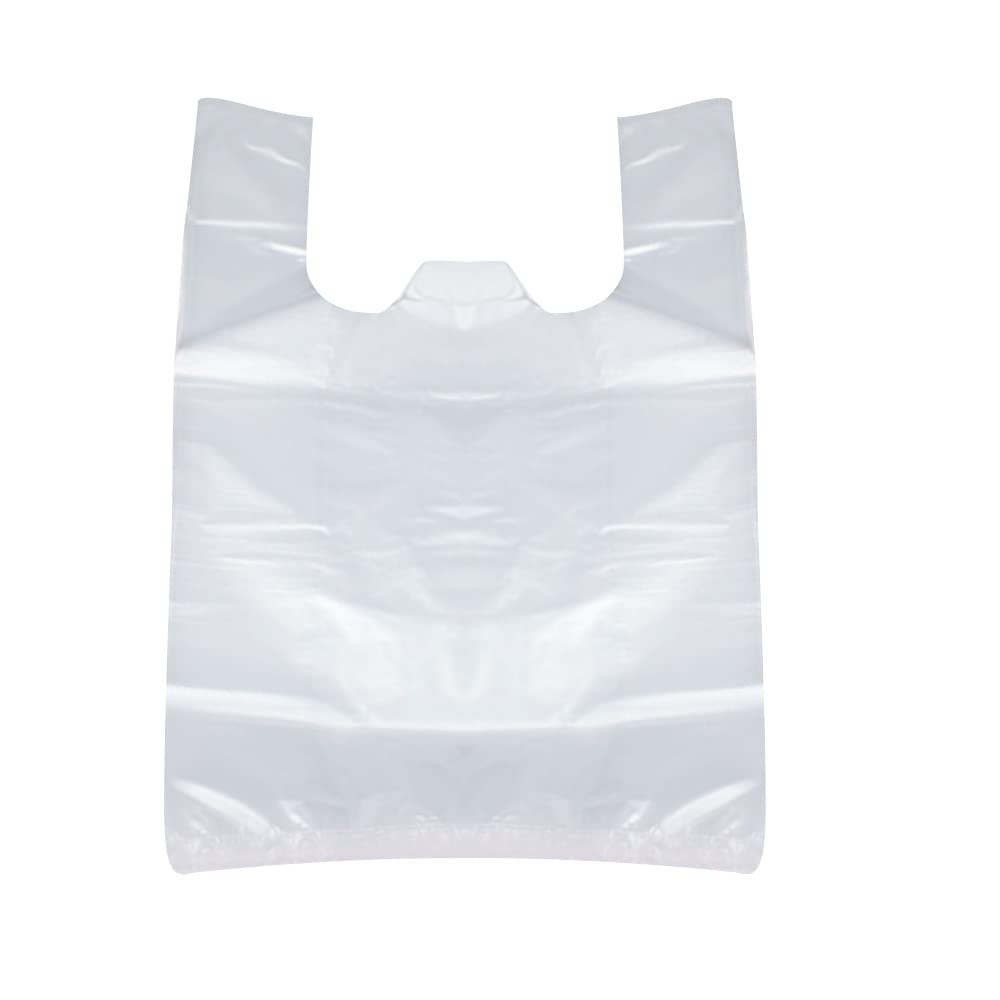 Lemecoo Plastic T-Shirt Bags with Handles,18.5 Inch x 11.8 Inch, 150 Pcs Clear Grocery Bags, Reusable Supermarket Shopping Bags
