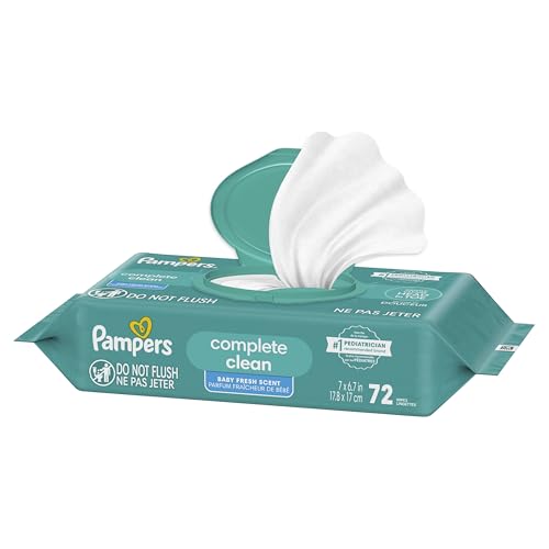 Pampers Baby Wipes, Complete Clean Baby Fresh Scented Wipe, Gently Cleans Head to Toe, 72 Total (1 Flip-Top Packs)