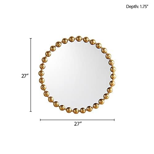 Madison Park Round Mirror, Metal Frame Circle Mirror 27 inch, Wall Art Decor Mounted Hanging for Entryway, Bathroom, hallway, Living Room, Vanity, Marlowe, Gold