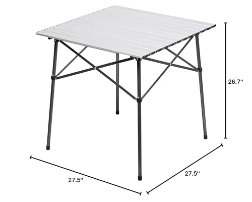 PORTAL Lightweight Aluminum Folding Square Table Roll Up Top 4 People Compact Table with Carry Bag for Camping, Picnic, Backyards, BBQ, Silver