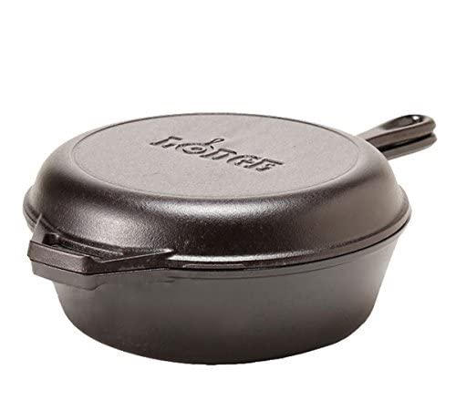 Lodge Pre-Seasoned 2-in-1 Cast Iron Combo Cooker - 3.2 Quart Deep Pot Cooker + 10.25 Inch Frying Pan - Use in the Oven, on the Stove, Grill, or Over a Campfire - Use to Sear, Sauté, Broil, Fry- Black