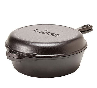 Lodge Pre-Seasoned 2-in-1 Cast Iron Combo Cooker - 3.2 Quart Deep Pot Cooker + 10.25 Inch Frying Pan - Use in the Oven, on the Stove, Grill, or Over a Campfire - Use to Sear, Sauté, Broil, Fry- Black