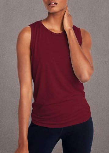 Mippo Workout Tops for Women Workout Tanks Backless Yoga Tops Muscle Exercise Athletic Tank Tops Loose Fit Summer Workout Gym Clothes for Women Wine Red S