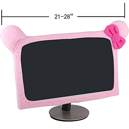 Monfurise 20"-29" Lovely Cute Dustproof Computer Monitor Cover with Cat Ear Laptop TV LCD Screen Monitor Decoration Dust Cover Protector, Pink