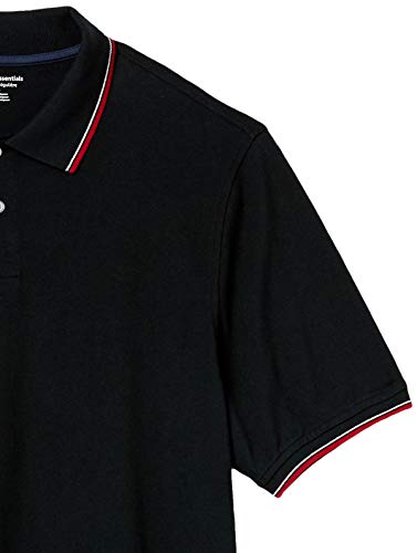 Amazon Essentials Men's Regular-Fit Cotton Pique Polo Shirt (Available in Big & Tall), Black Red White Thin Stripe, X-Large