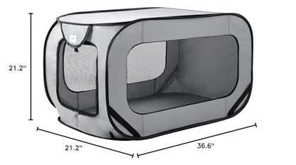 Love's cabin 36in Portable Large Dog Bed - Pop Up Dog Kennel, Indoor Outdoor Crate for Pets, Portable Car Seat Kennel, Cat Bed Collection, Grey