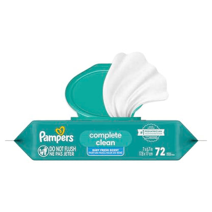 Pampers Baby Wipes, Complete Clean Baby Fresh Scented Wipe, Gently Cleans Head to Toe, 72 Total (1 Flip-Top Packs)