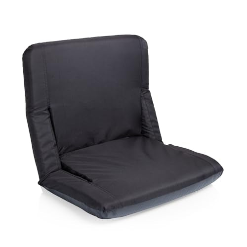PICNIC TIME Ventura Portable Reclining Stadium Seat with Back Support, Folding Bleacher Chairs with Back and Cushion, Thick Padded Stadium Seat and Armrest, Includes Six Backrest Positions, (Black)