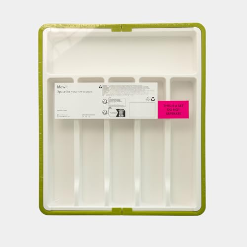 Lifewit Silverware Drawer Organizer, Expandable Utensil Tray for Kitchen, BPA Free Flatware and Cutlery Holder, Adjustable Plastic Storage for Spoons Forks Knives, Large, Green&White