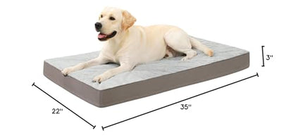 KSIIA Orthopedic Dog Bed Dog Crate Bed Waterproof for Large Dogs Deluxe Plush Washable Pet Mat with Egg Crate Foam & Removable Cover, 35 x 22 Inch, Gray