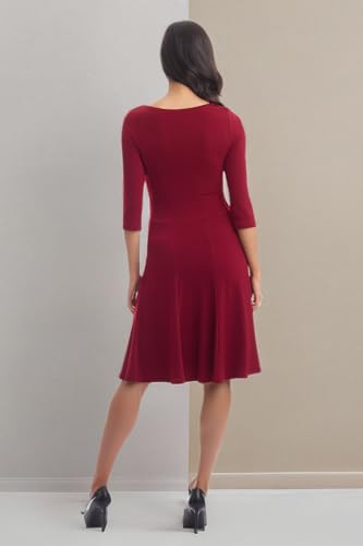 Rekucci Women's Flippy Fit N' Flare Dress with 3/4 Sleeves (6, Burgundy)