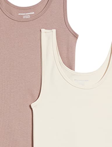 Amazon Essentials Women's Slim-Fit Tank Top, Pack of 2, Beige/Brown, Medium