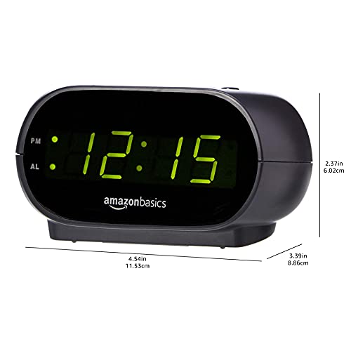 Amazon Basics Small Digital Oval Alarm Clock With LED Display, Nightlight & Battery Backup, Black, 4.5 x 3.5 x 2.4 Inches