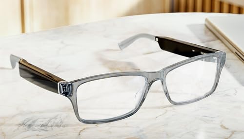 Amazon Echo Frames, an Alexa device (newest model), Smart glasses with Alexa, Modern Rectangle frames in Charcoal Gray with blue light filtering lenses