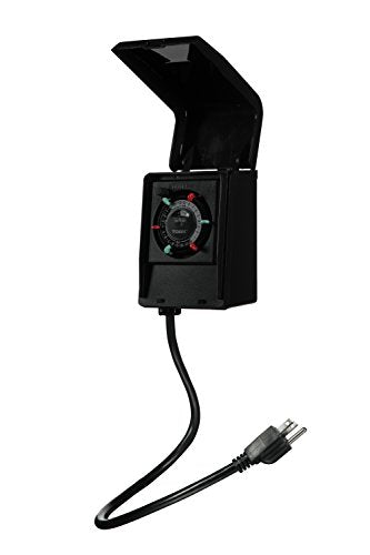 NSi Industries TORK RHB32R Indoor/Outdoor 15-Amp Plug-in Heavy Duty Mechanical Timer 24-Hour Programming – GREEN & RED Trippers TWO Receptacles Black Cover