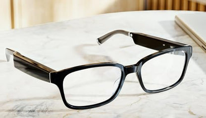 Amazon Echo Frames, an Alexa device (newest model), Smart glasses with Alexa, Rectangle frames in Classic Black with blue light filtering lenses