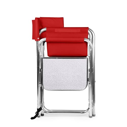 PICNIC TIME Sports Chair with Side Table, Outdoor Foldable Padded Adult Camping Chairs with Cup and Accessory Panel for Lawn, Beach, & Sports Use for Adults, up to 300-lbs Capacity, (Red)