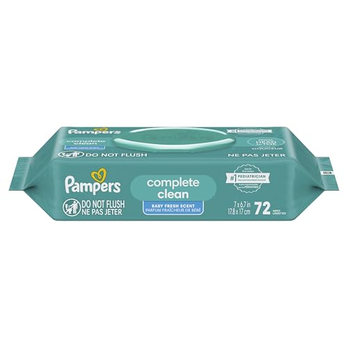 Pampers Baby Wipes, Complete Clean Baby Fresh Scented Wipe, Gently Cleans Head to Toe, 72 Total (1 Flip-Top Packs)