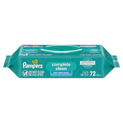 Pampers Baby Wipes, Complete Clean Baby Fresh Scented Wipe, Gently Cleans Head to Toe, 72 Total (1 Flip-Top Packs)