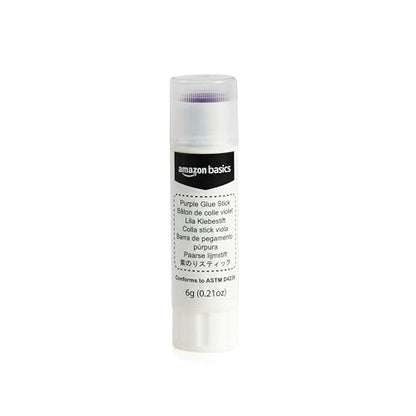 Amazon Basics Purple Washable School Glue Sticks, Dries Clear, 0.21-oz Stick, 2-Pack
