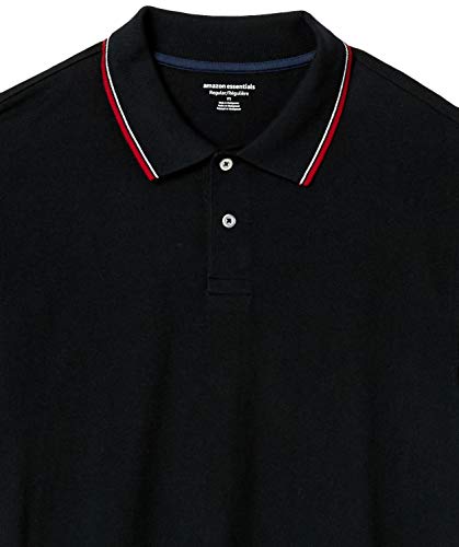 Amazon Essentials Men's Regular-Fit Cotton Pique Polo Shirt (Available in Big & Tall), Black Red White Thin Stripe, X-Large
