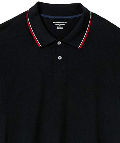Amazon Essentials Men's Regular-Fit Cotton Pique Polo Shirt (Available in Big & Tall), Black Red White Thin Stripe, X-Large