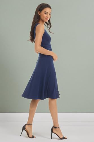 Rekucci Women's Slimming Sleeveless Fit-and-Flare Tummy Control Dress (6 Short, Navy Blue 6402)