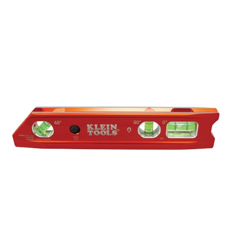Klein Tools 935RBLT Level, 9-Inch Lighted Torpedo Level with Magnet, 0/45/90 Degree Vials and V-Groove, Water and Impact Resistant, High-Visibility