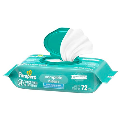 Pampers Baby Wipes, Complete Clean Baby Fresh Scented Wipe, Gently Cleans Head to Toe, 72 Total (1 Flip-Top Packs)