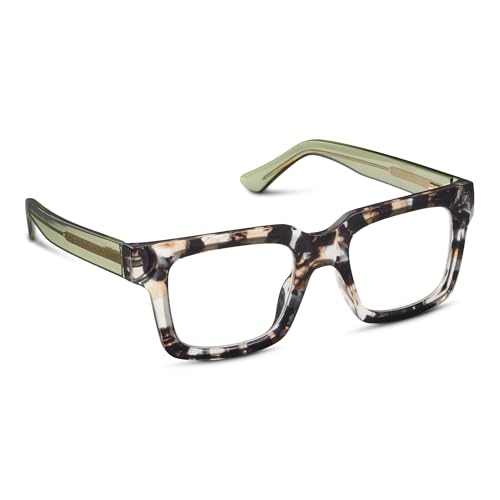 Peepers by PeeperSpecs Women's Spotlight Blue Light Blocking Reading Glasses and No Correction Eyewear Square, Sand Quartz/Green, 1