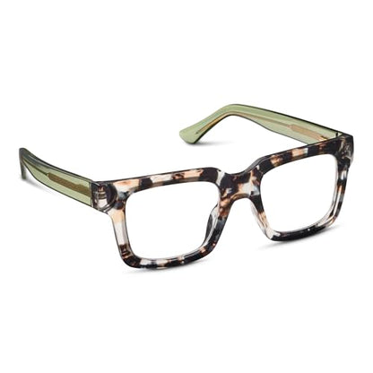 Peepers by PeeperSpecs Women's Spotlight Blue Light Blocking Reading Glasses and No Correction Eyewear Square, Sand Quartz/Green, 1