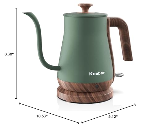 Keebar Gooseneck Electric Kettle, Electric Tea Kettle Stainless Steel, Pour over kettle for Coffee, 1000W Hot Water Kettle Electric Auto Shut Off, 0.8L, Wood-like Grain Finish Handle, Matcha Green