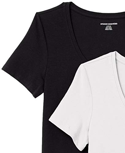Amazon Essentials Women's Regular-Fit Short-Sleeve Scoop Neck T-Shirt (Available in Plus Size), Pack of 2, Black/White, XX-Large