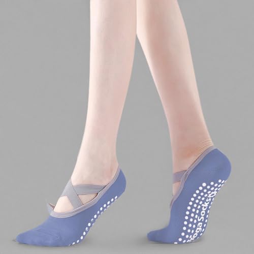 Minmex Yoga Socks for Women-1 Pairs Thin Non Slip Grip Socks with Straps for Pilates,Ballet, Dance, Barefoot Workout Purple