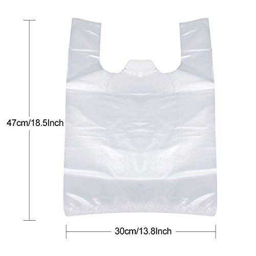 Lemecoo Plastic T-Shirt Bags with Handles,18.5 Inch x 11.8 Inch, 150 Pcs Clear Grocery Bags, Reusable Supermarket Shopping Bags
