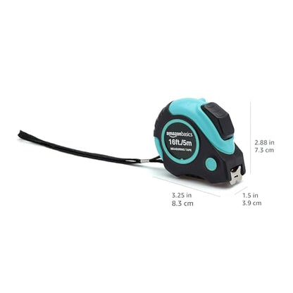 Amazon Basics Tape Measure - 16 ft / 192 in, Turquoise