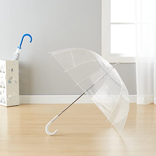 Amazon Basics Clear Umbrella for Rain, Round Bubble Umbrella for Wedding, With Wide Coverage (35" Canopy Diameter), Auto Open, Strong Fiberglass Frame, Steel Shaft, Spoke Protectors for Safety