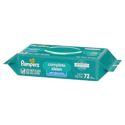 Pampers Baby Wipes, Complete Clean Baby Fresh Scented Wipe, Gently Cleans Head to Toe, 72 Total (1 Flip-Top Packs)