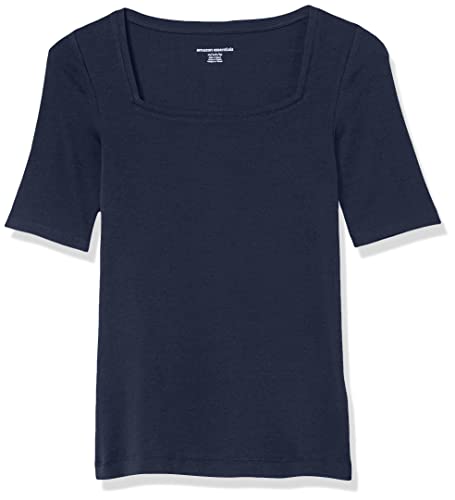 Amazon Essentials Women's Slim-Fit Half Sleeve Square Neck T-Shirt, Navy, X-Large