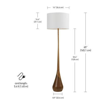 GLOBE Electric Novogratz x Harrington 65" Floor Lamp, 2-Tone Faux Wood Base, White Fabric Shade, Socket Rotary Switch 67225