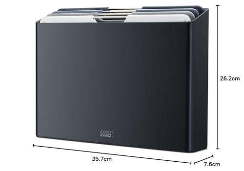 Joseph Joseph Folio 4-Piece Colour coded Cutting Board Set, Slimline case for organized Kitchen storage, Graphite