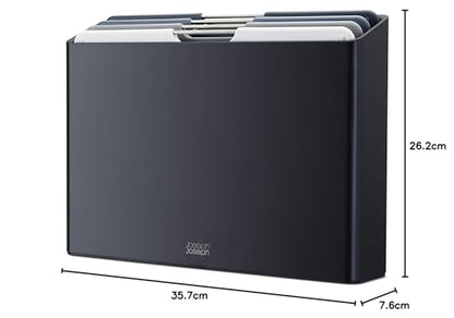 Joseph Joseph Folio 4-Piece Colour coded Cutting Board Set, Slimline case for organized Kitchen storage, Graphite