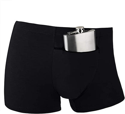 Pocket Underwear for Men with Secret Hidden Front Stash Pocket, Travel Boxer Brief, X-Large Size 2 Packs (Black)