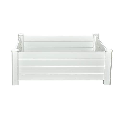 NuVue Products 26001 Premium Outdoor Raised Garden Bed for Growing Edible Plants and Flowers, BPA-Free Woodgrain Panel Elevated Planter Box, 48” L x 48” W x 15” H, White