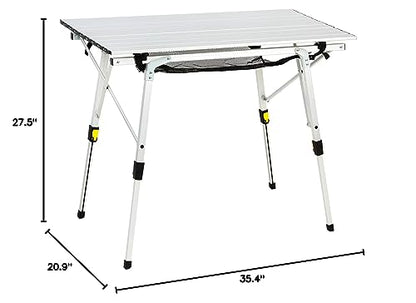 PORTAL Outdoor Folding Portable Picnic Camping Table with Adjustable Height Aluminum Roll Up Table Top Mesh Layer, Silver