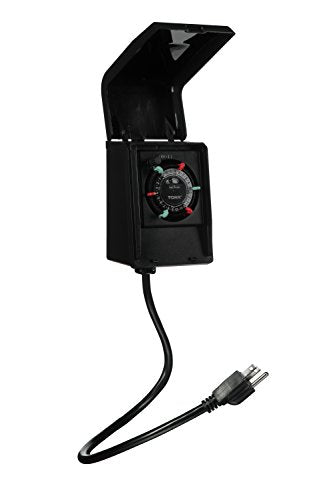 NSi Industries TORK RHB32R Indoor/Outdoor 15-Amp Plug-in Heavy Duty Mechanical Timer 24-Hour Programming – GREEN & RED Trippers TWO Receptacles Black Cover