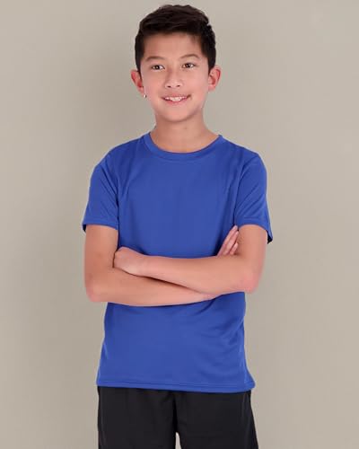 Real Essentials 5 Pack: Boy's Active Athletic Short Sleeve Performance Shirt Cooling Wicking T Shirts Activewear 6-18 Years -Set 11,XL 16-18