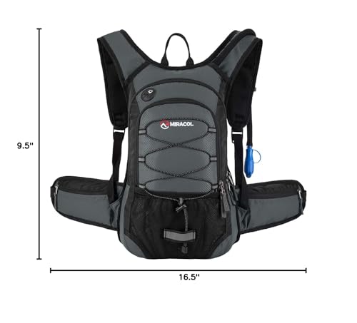 Hydration Pack Hiking Water Backpack - Miracol Insulated Water Bag with 2L Bladder Charcoal Grey